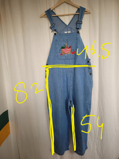 🍉 Sweet as Summer - vintage denim dungarees with embroidered watermelon - size L