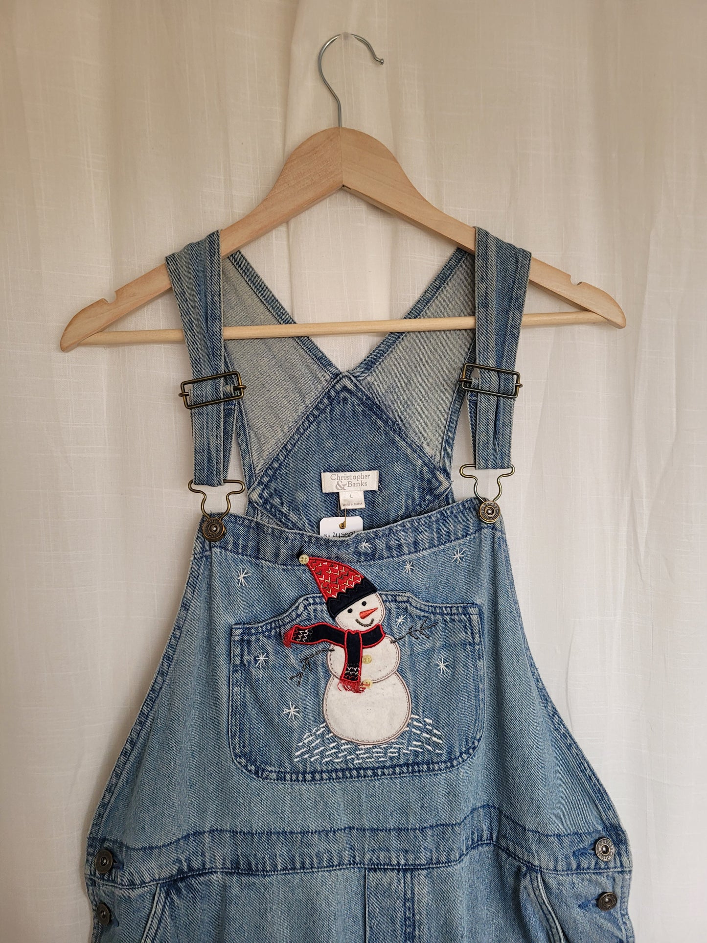❄️ Snowfolk Adventure - vintage dungarees with embroidered snowman - size L