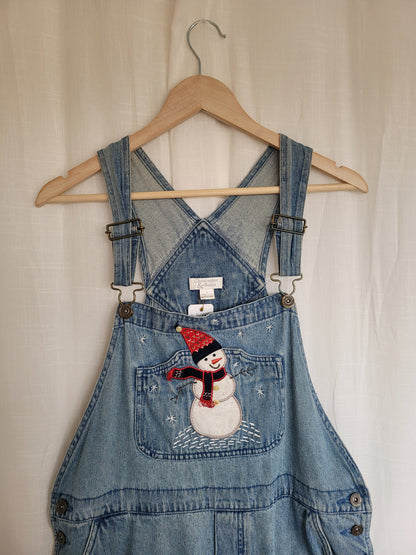 ❄️ Snowfolk Adventure - vintage dungarees with embroidered snowman - size L