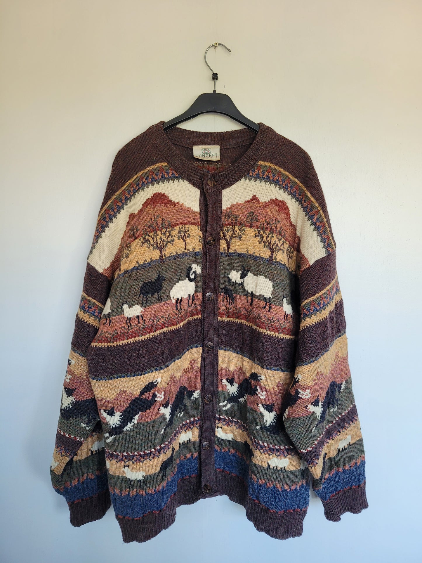 The Sheperd's Tale 🐑 - vintage wollen vest met afbeeldingen van schapen en honden