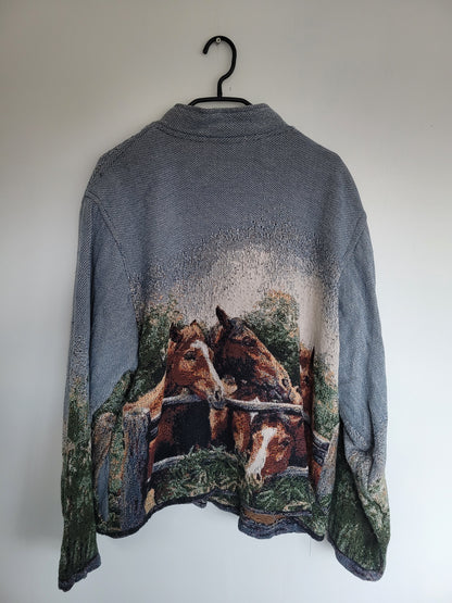 Steeds of the Valley 🐎 - vintage tapestry jas met prachtige paarden afbeelding
