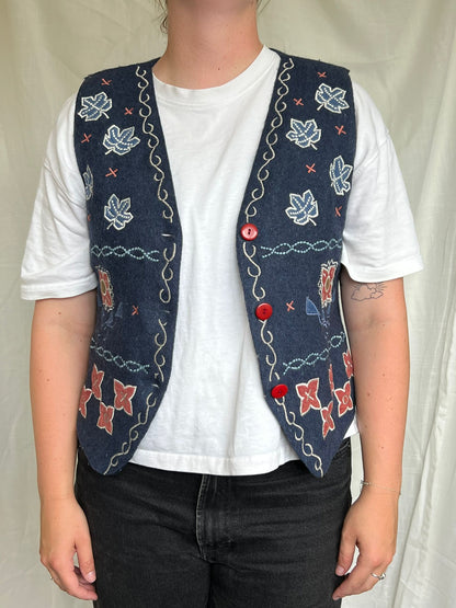 Leaves in the Wind 🍂 - vintage vest with embroidered leaves and shapes - size M