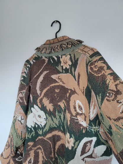 The Warren Coat 🐇 - vintage tapestry jas met afbeeldingen van konijnen - maat M/L
