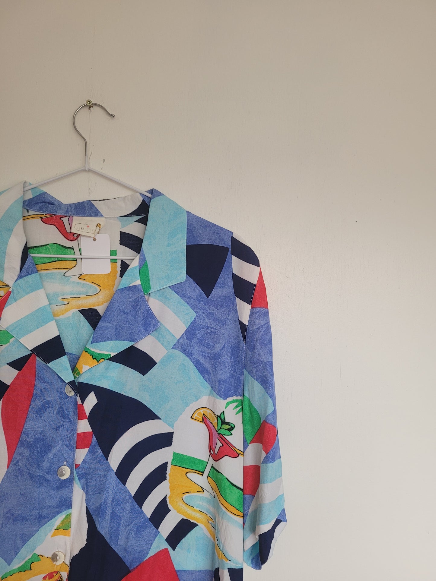 Cocktail 'o Clock! - vintage blouse met tropisch vakantie patroon - maat L