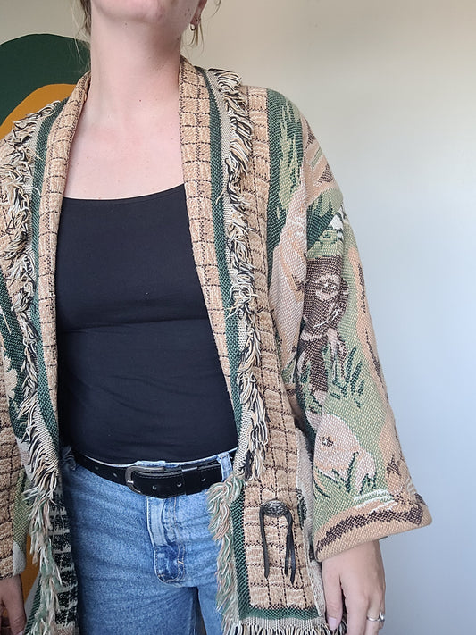 The Warren Coat 🐇 - vintage tapestry jas met afbeeldingen van konijnen - maat M/L