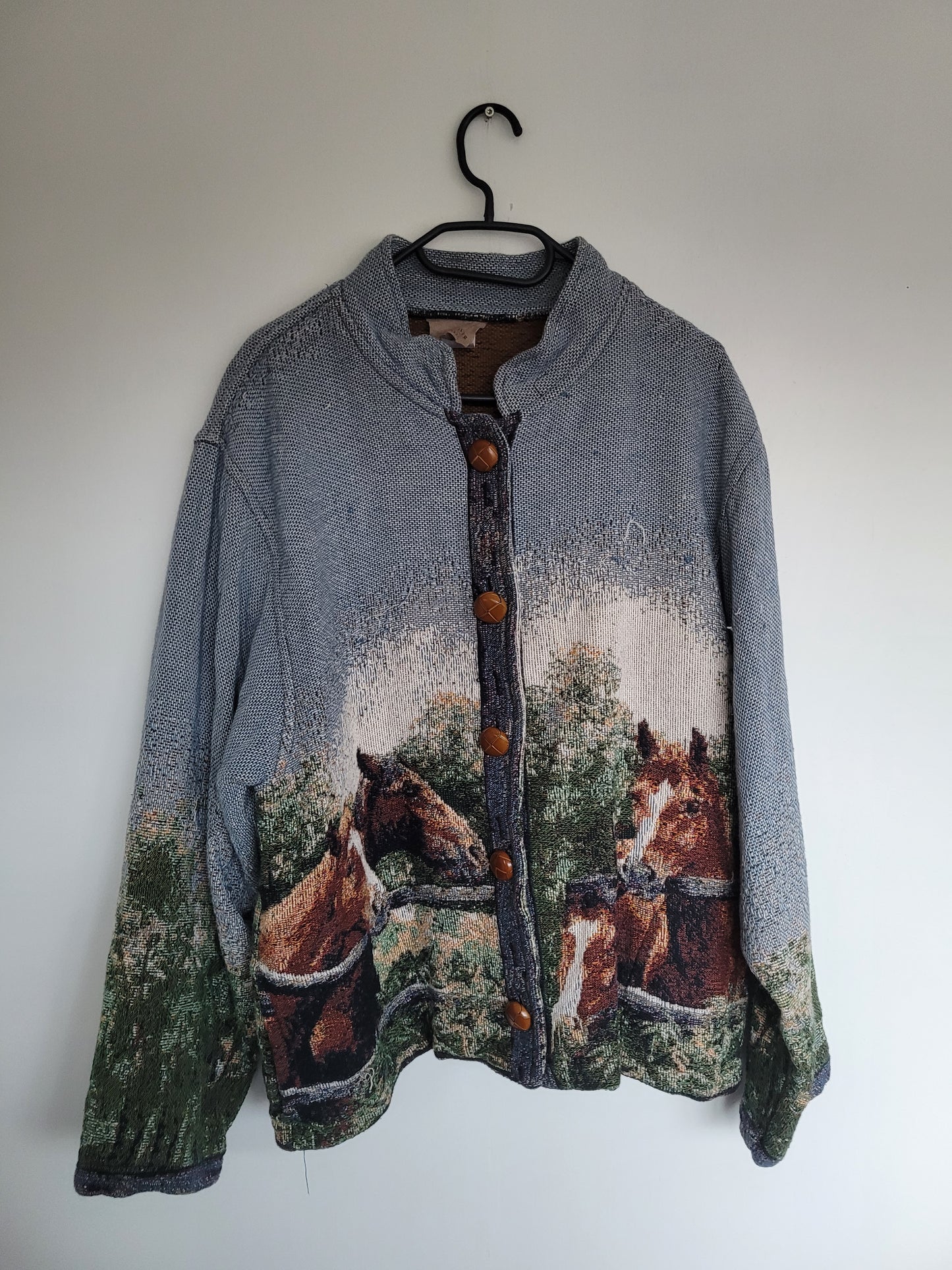 Steeds of the Valley 🐎 - vintage tapestry jas met prachtige paarden afbeelding