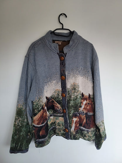 Steeds of the Valley 🐎 - vintage tapestry jas met prachtige paarden afbeelding