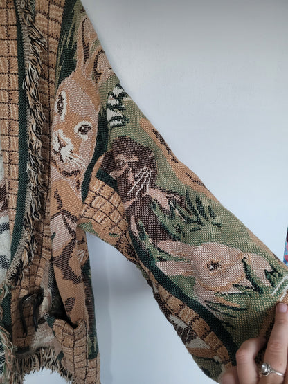 The Warren Coat 🐇 - vintage tapestry jas met afbeeldingen van konijnen - maat M/L
