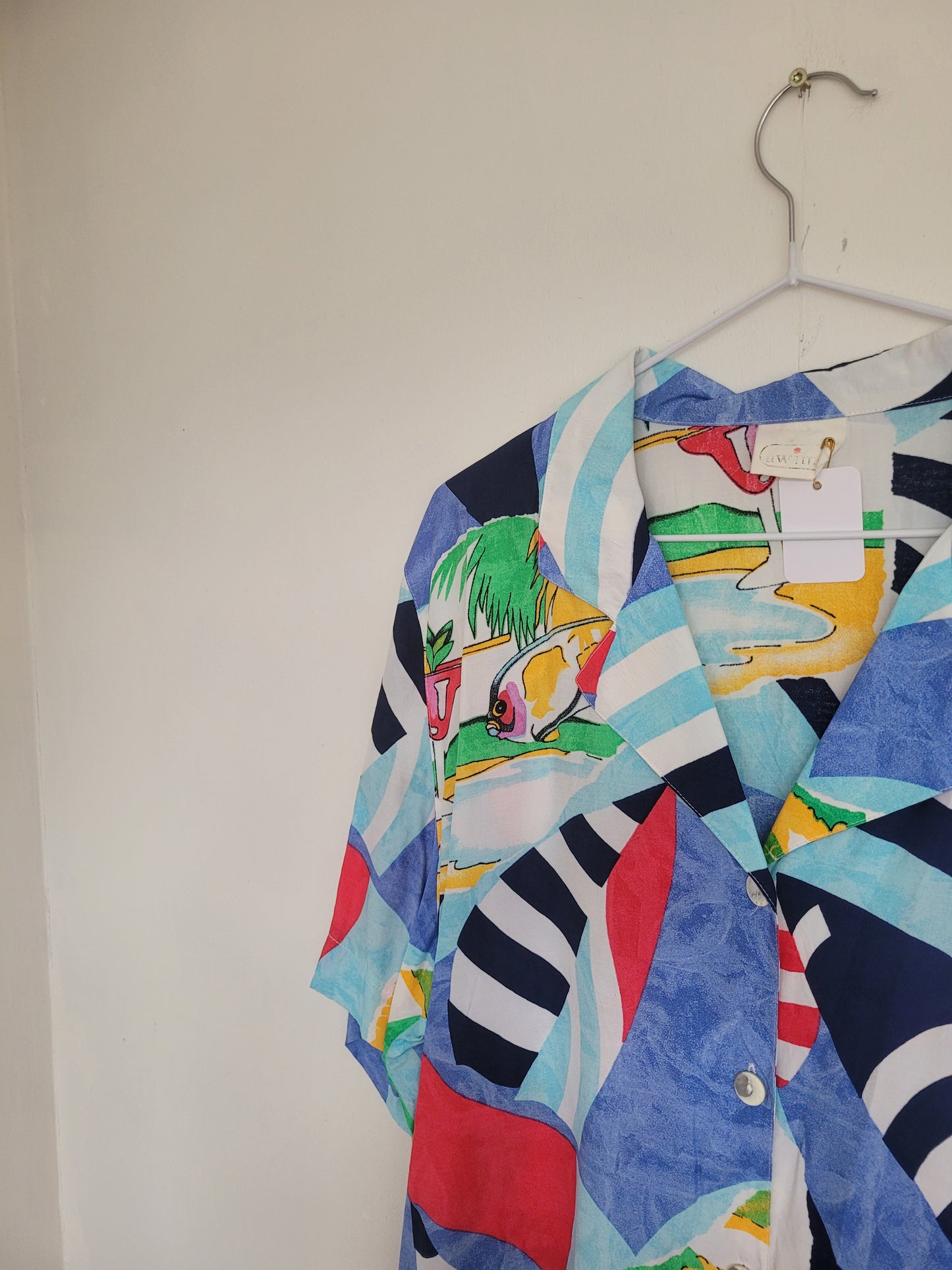 Cocktail 'o Clock! - vintage blouse met tropisch vakantie patroon - maat L