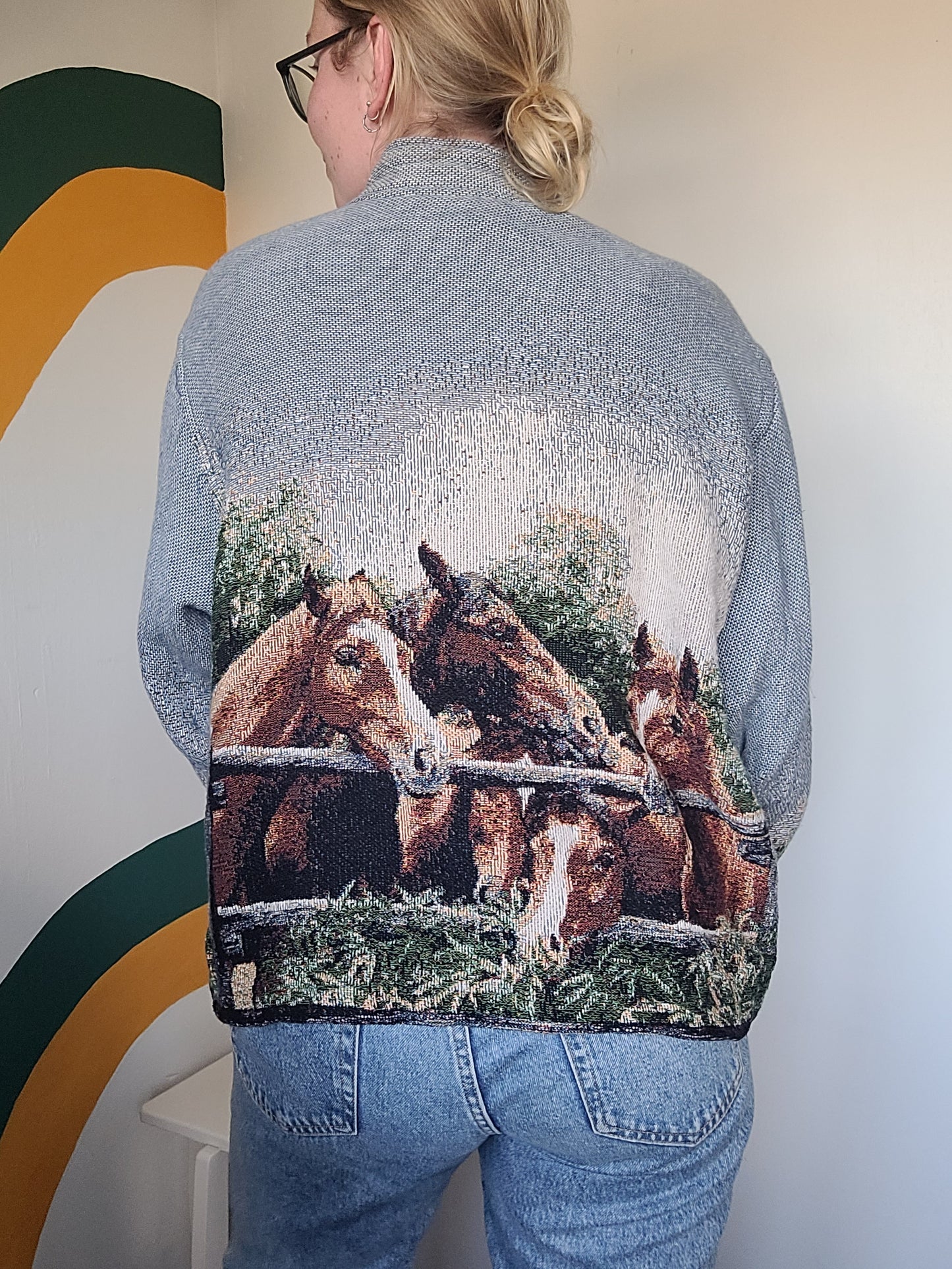 Steeds of the Valley 🐎 - vintage tapestry jas met prachtige paarden afbeelding