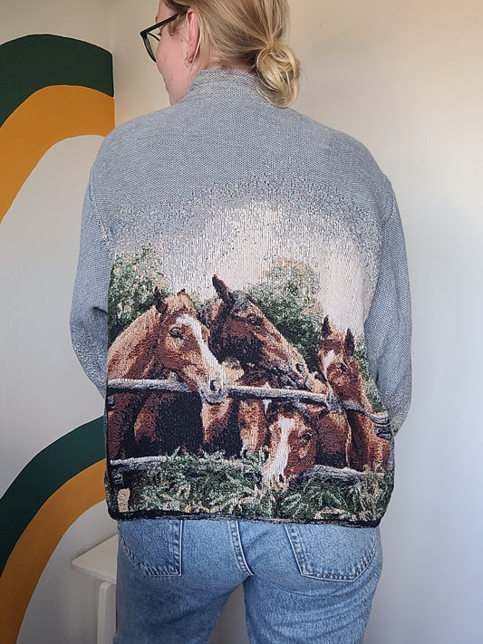 Steeds of the Valley 🐎 - vintage tapestry jas met prachtige paarden afbeelding