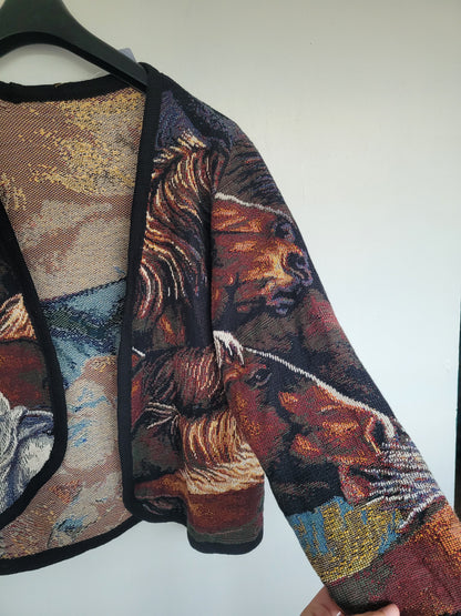 Wild at Heart 🐎 - vintage tapestry jasje met paarden hoofden - maat M/L