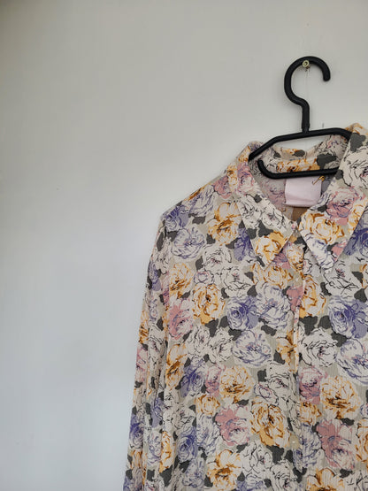 Pastelkleurige bloemen blouse - L/XL
