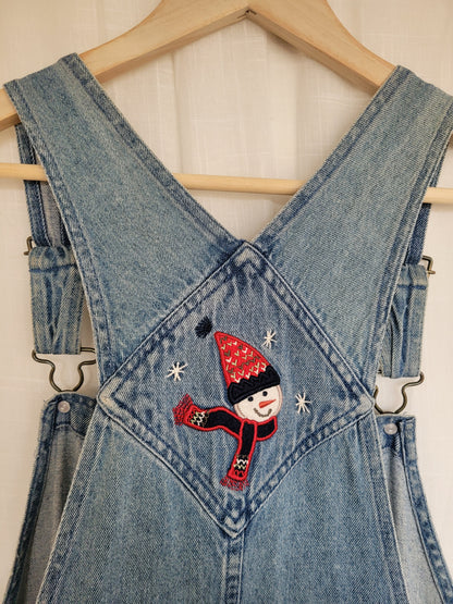 ❄️ Snowfolk Adventure - vintage dungarees with embroidered snowman - size L