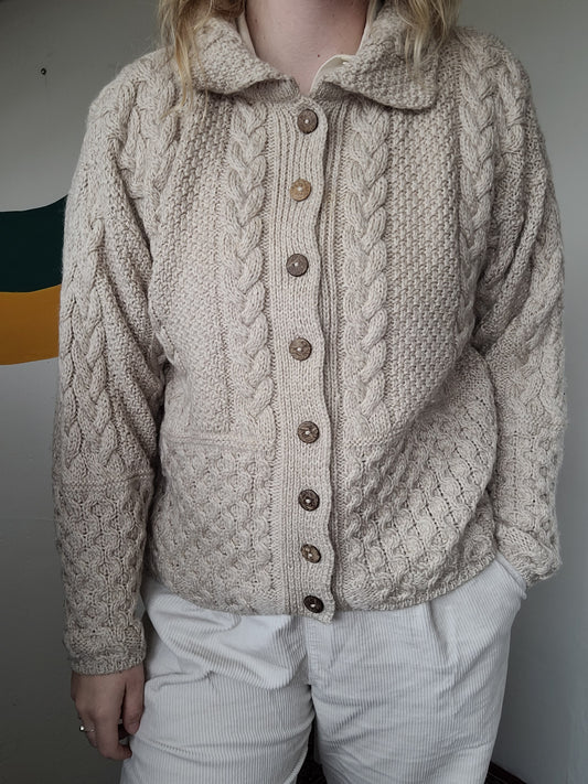 Weathered Wool - vintage Aran vest in beige kleur - maat S tot L