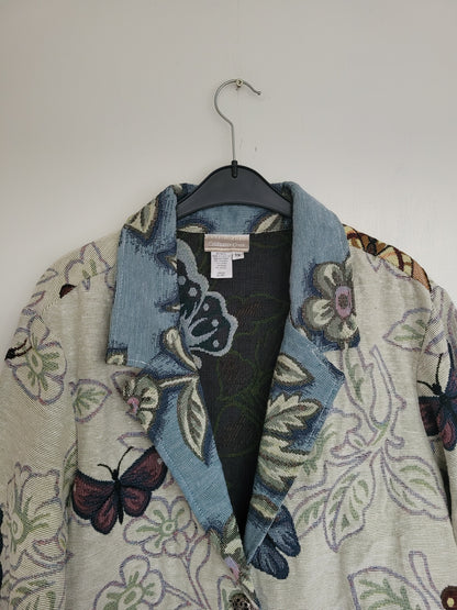 Wings & Whispers 🦋 - vintage geweven jasje met vlinder patroon - maat M-L-XL