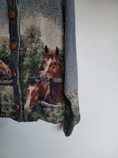 Steeds of the Valley 🐎 - vintage tapestry jas met prachtige paarden afbeelding
