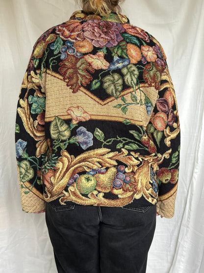 Baroque Botanica - vintage tapestry jasje met prachtige fruit print - maat L
