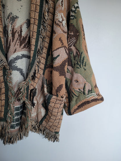 The Warren Coat 🐇 - vintage tapestry jas met afbeeldingen van konijnen - maat M/L