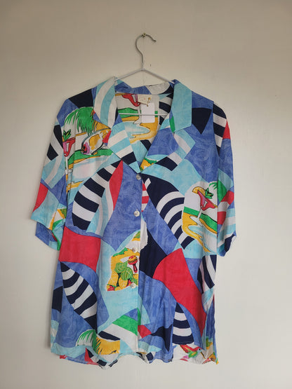 Cocktail 'o Clock! - vintage blouse met tropisch vakantie patroon - maat L