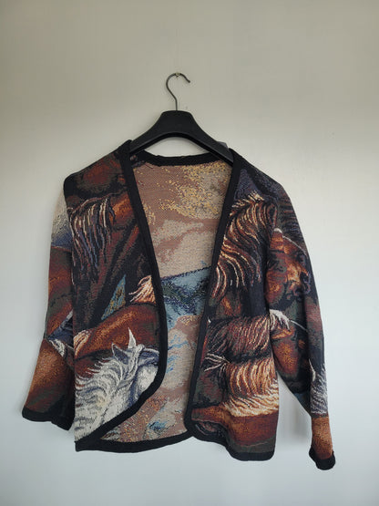 Wild at Heart 🐎 - vintage tapestry jasje met paarden hoofden - maat M/L