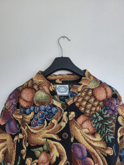 Baroque Botanica - vintage tapestry jasje met prachtige fruit print - maat L