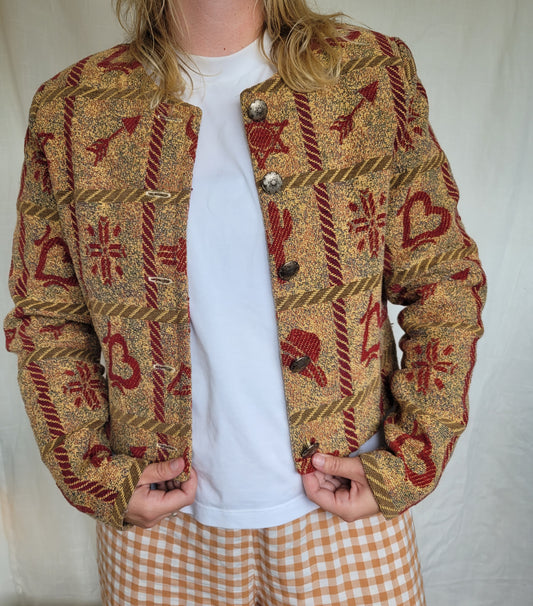 Golden Rodeo 🌵 - vintage tapestry jasje met cowboy/western afbeeldingen - maat M/L