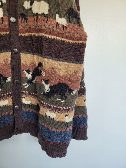The Sheperd's Tale 🐑 - vintage wollen vest met afbeeldingen van schapen en honden
