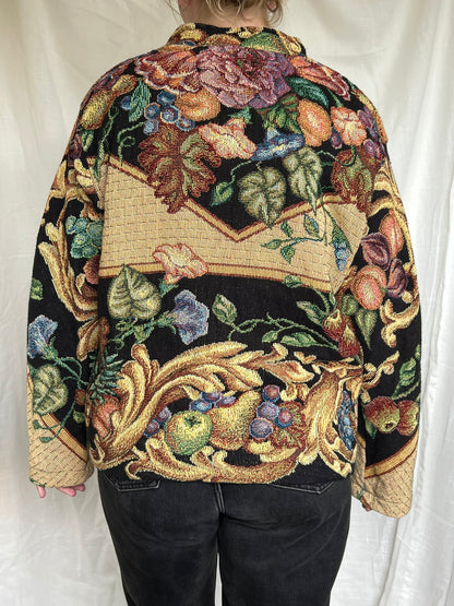 Baroque Botanica - vintage tapestry jasje met prachtige fruit print - maat L