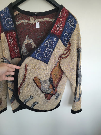 Cowboy’s Keepsake 🤠 - vintage tapestry jasje met verschillende western/cowboy afbeeldingen - maat L