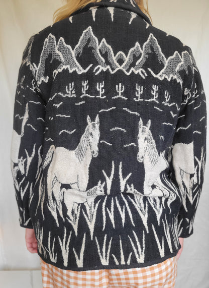 Desert Riders 🌵 - vintage tapestry jasje met paarden in een western landschap - maat M