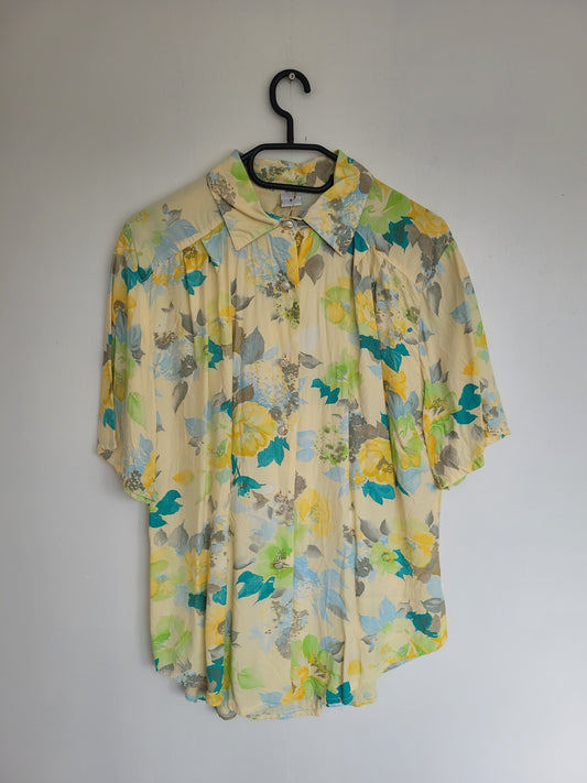 Lemon Bloom - vintage pastelgele blouse - maat M
