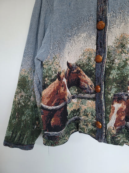 Steeds of the Valley 🐎 - vintage tapestry jas met prachtige paarden afbeelding