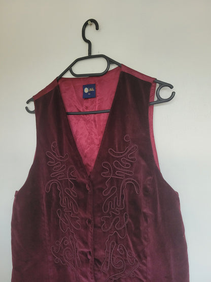 Velvet Sundown 🍷- vintage dieprood gilet van velvet stof - maat L