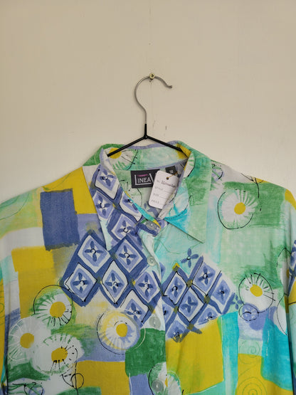 Feeling Groovy - vintage blouse met abstract bloemen patroon - maat M