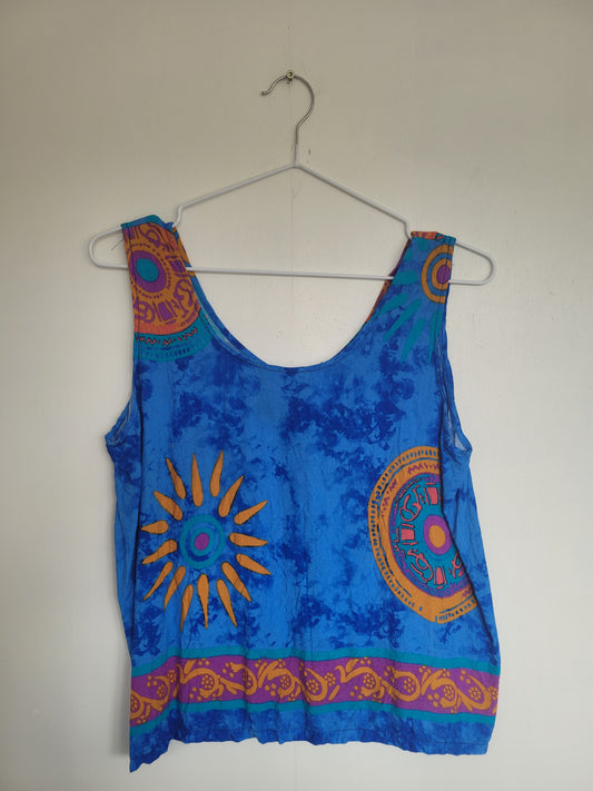 Sunspell - blauwe vintage top met oranje afbeeldingen - maat S