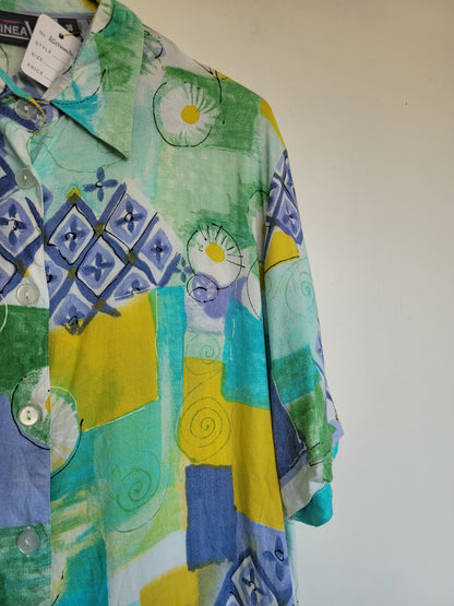 Feeling Groovy - vintage blouse met abstract bloemen patroon - maat M