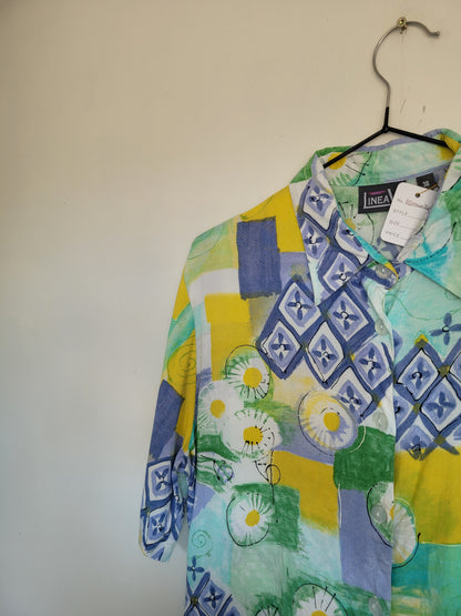 Feeling Groovy - vintage blouse met abstract bloemen patroon - maat M