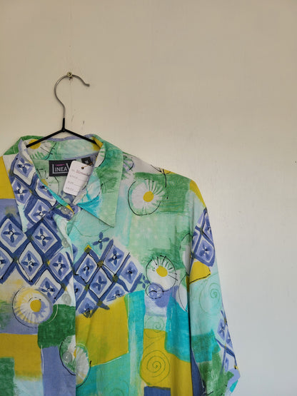 Feeling Groovy - vintage blouse met abstract bloemen patroon - maat M