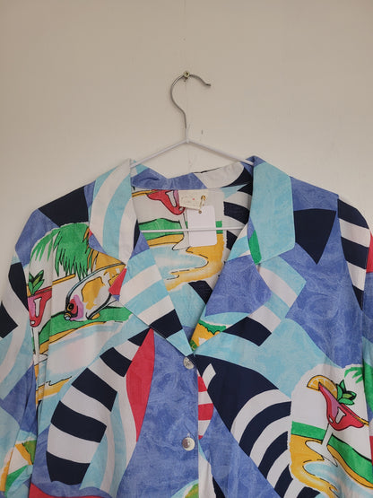 Cocktail 'o Clock! - vintage blouse met tropisch vakantie patroon - maat L