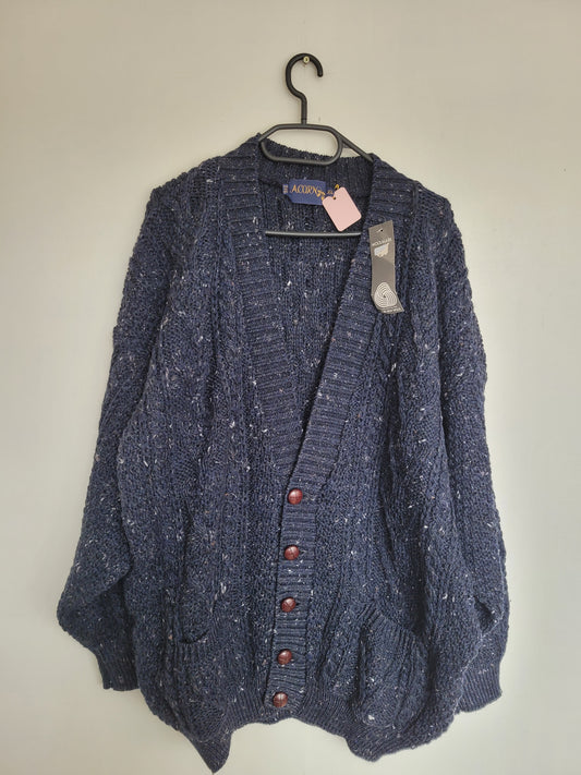 The Philosopher's Knit - vintage Aran gebreid vest in mooie donkerblauwe kleur - maat XL