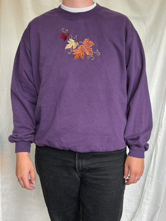 Twilight Leaves 🍁 - vintage crewneck sweater with leaves -size L