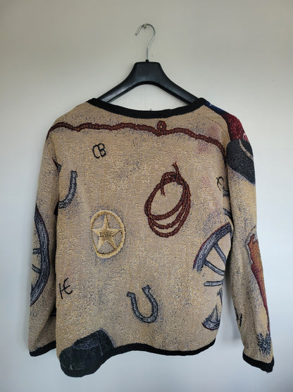 Cowboy’s Keepsake 🤠 - vintage tapestry jasje met verschillende western/cowboy afbeeldingen - maat L