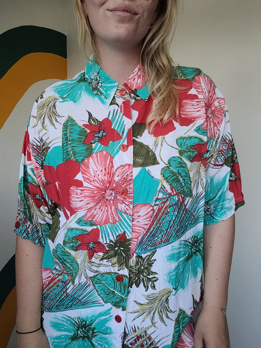 Tropical Chapters - vintage blouse met tropische Hawaii print - maat XL