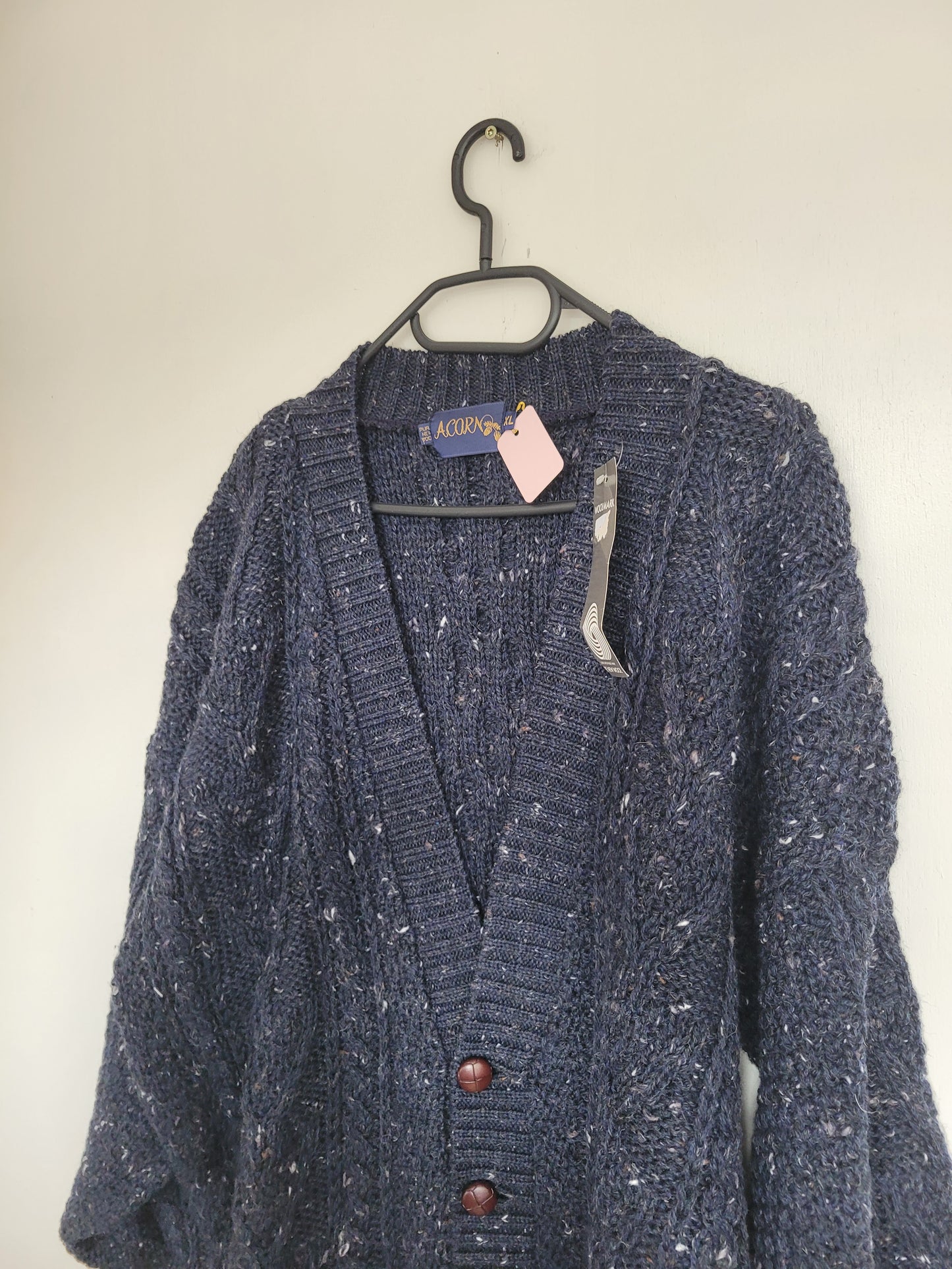 The Philosopher's Knit - vintage Aran gebreid vest in mooie donkerblauwe kleur - maat XL