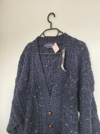 The Philosopher's Knit - vintage Aran gebreid vest in mooie donkerblauwe kleur - maat XL
