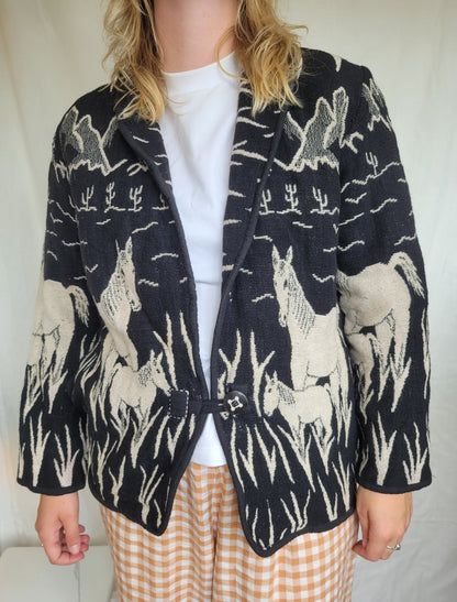 Desert Riders 🌵 - vintage tapestry jasje met paarden in een western landschap - maat M