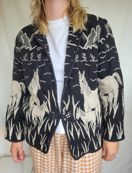 Desert Riders 🌵 - vintage tapestry jasje met paarden in een western landschap - maat M