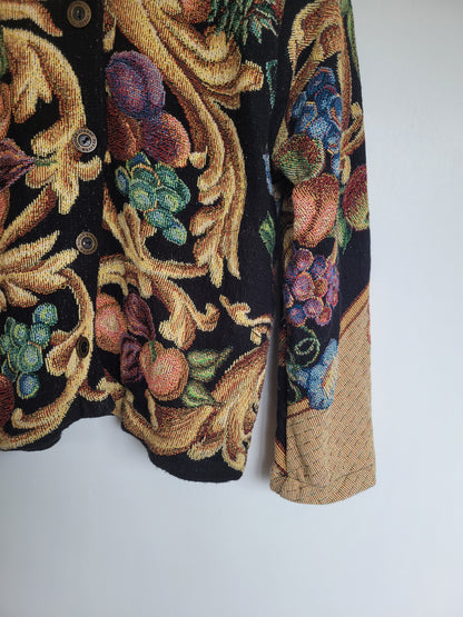 Baroque Botanica - vintage tapestry jasje met prachtige fruit print - maat L
