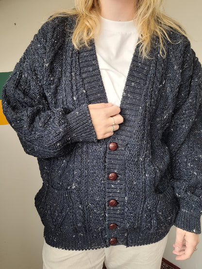 The Philosopher's Knit - vintage Aran gebreid vest in mooie donkerblauwe kleur - maat XL